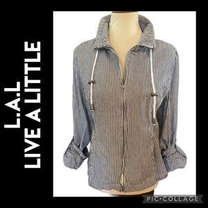 L.A.L Live A Little Long Sleeve Striped Cotton Full Zip Jacket Size Medium